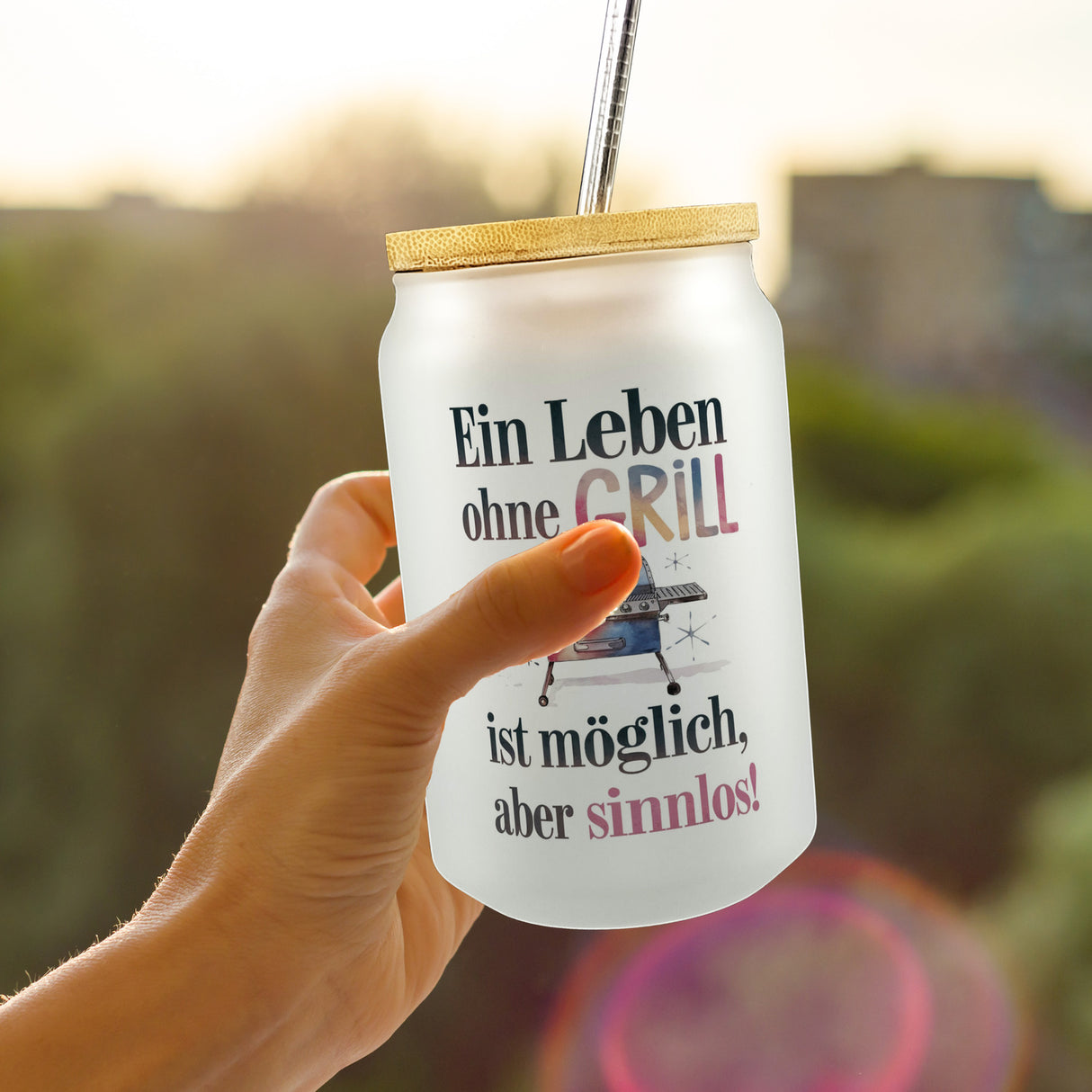 Leben ohne Grill ist möglich, aber sinnlos! Trinkglas mit Bambusdeckel