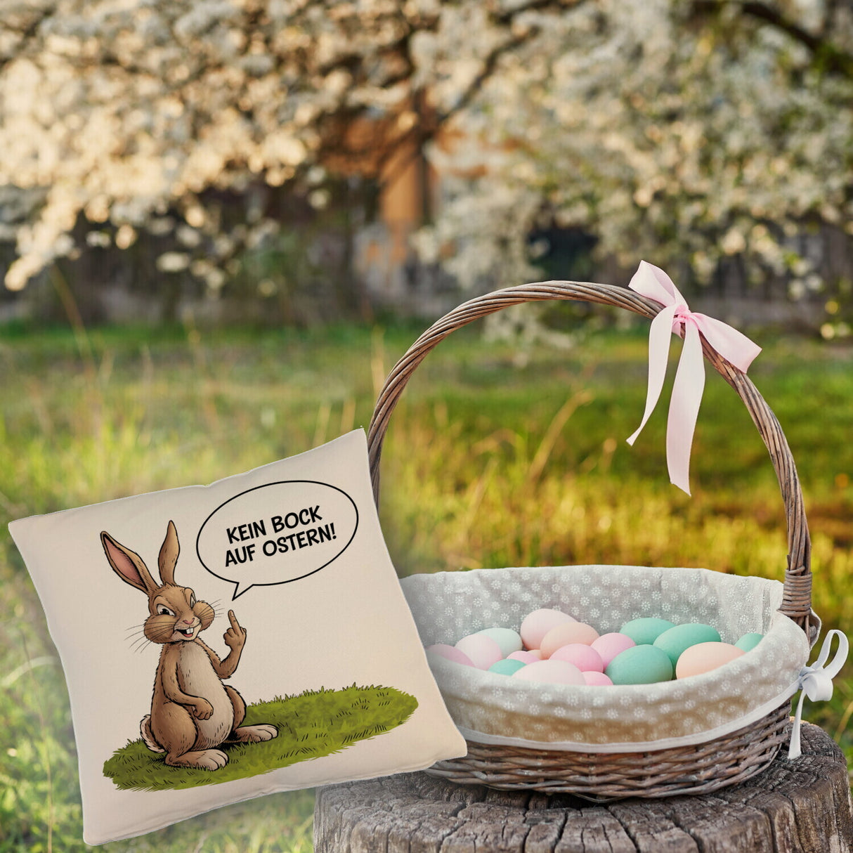 Kein Bock auf Ostern Kissen mit Mittelfinger-Hase