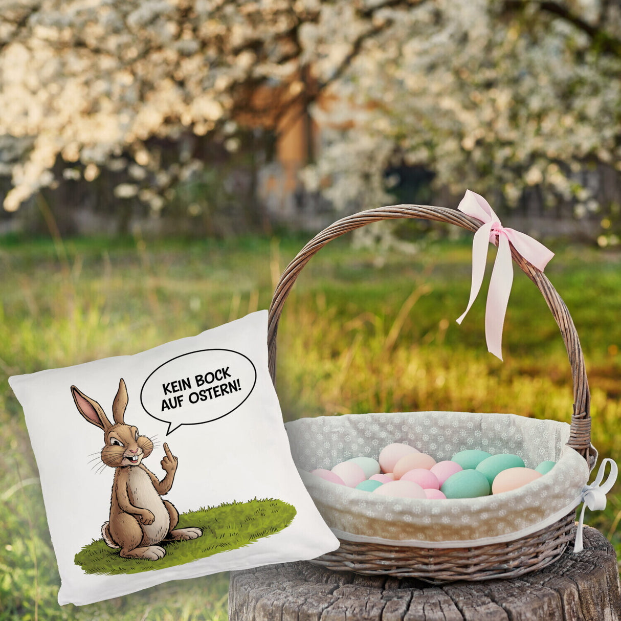 Kein Bock auf Ostern Kissen mit Mittelfinger-Hase