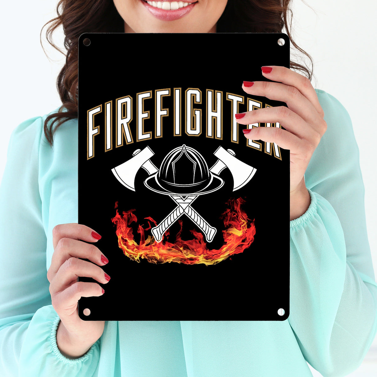Feuerwehrhelm FIREFIGHTER Metallschild in 15x20 cm für Feuerwehrleute