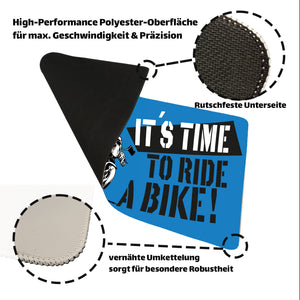 Its time to ride a bike! Schreibtischunterlage 69x31cm XXL Mauspad mit Retro Biker