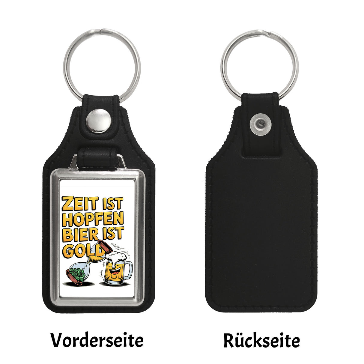 Zeit ist Hopfen, Bier ist Gold Schlüsselanhänger Bierkrug & Sanduhr
