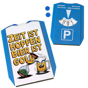 Zeit ist Hopfen, Bier ist Gold Parkscheibe Bierkrug & Sanduhr