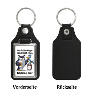Graue Eule mit Bierkrug - Der frühe Vogel kann mich mal Schlüsselanhänger