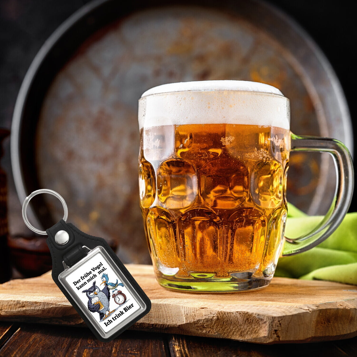 Graue Eule mit Bierkrug - Der frühe Vogel kann mich mal Schlüsselanhänger