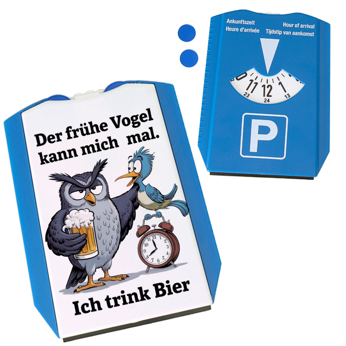 Graue Eule mit Bierkrug - Der frühe Vogel kann mich mal Parkscheibe