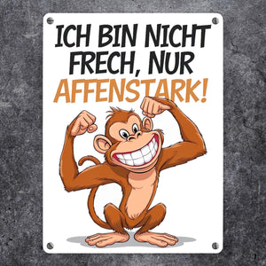 Nicht frech sondern Affenstark Metallschild in 15x20 cm mit Cartoon Affe