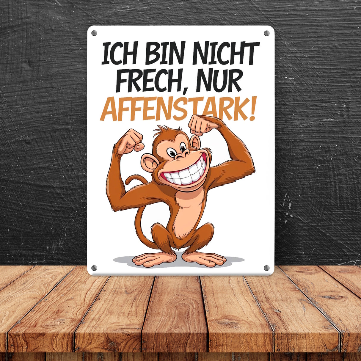 Nicht frech sondern Affenstark Metallschild in 15x20 cm mit Cartoon Affe