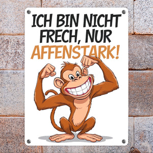 Nicht frech sondern Affenstark Metallschild in 15x20 cm mit Cartoon Affe