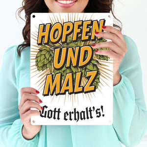 Hopfen und Malz, Gott erhalt's! Metallschild in 15x20 cm