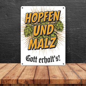 Hopfen und Malz, Gott erhalt's! Metallschild in 15x20 cm