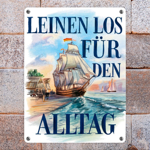 Segelschiff verlässt Hafen Metallschild in 15x20 cm - Leinen los