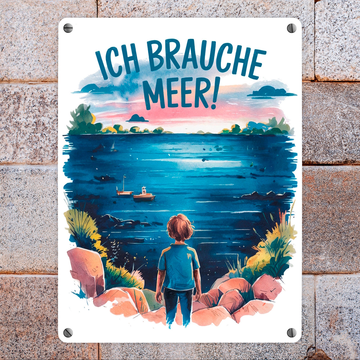 Ich brauche Meer! Metallschild in 15x20 cm