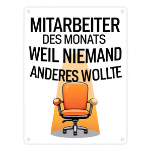 Leerer Bürostuhl - Mitarbeiter des Monats Metallschild in 15x20 cm