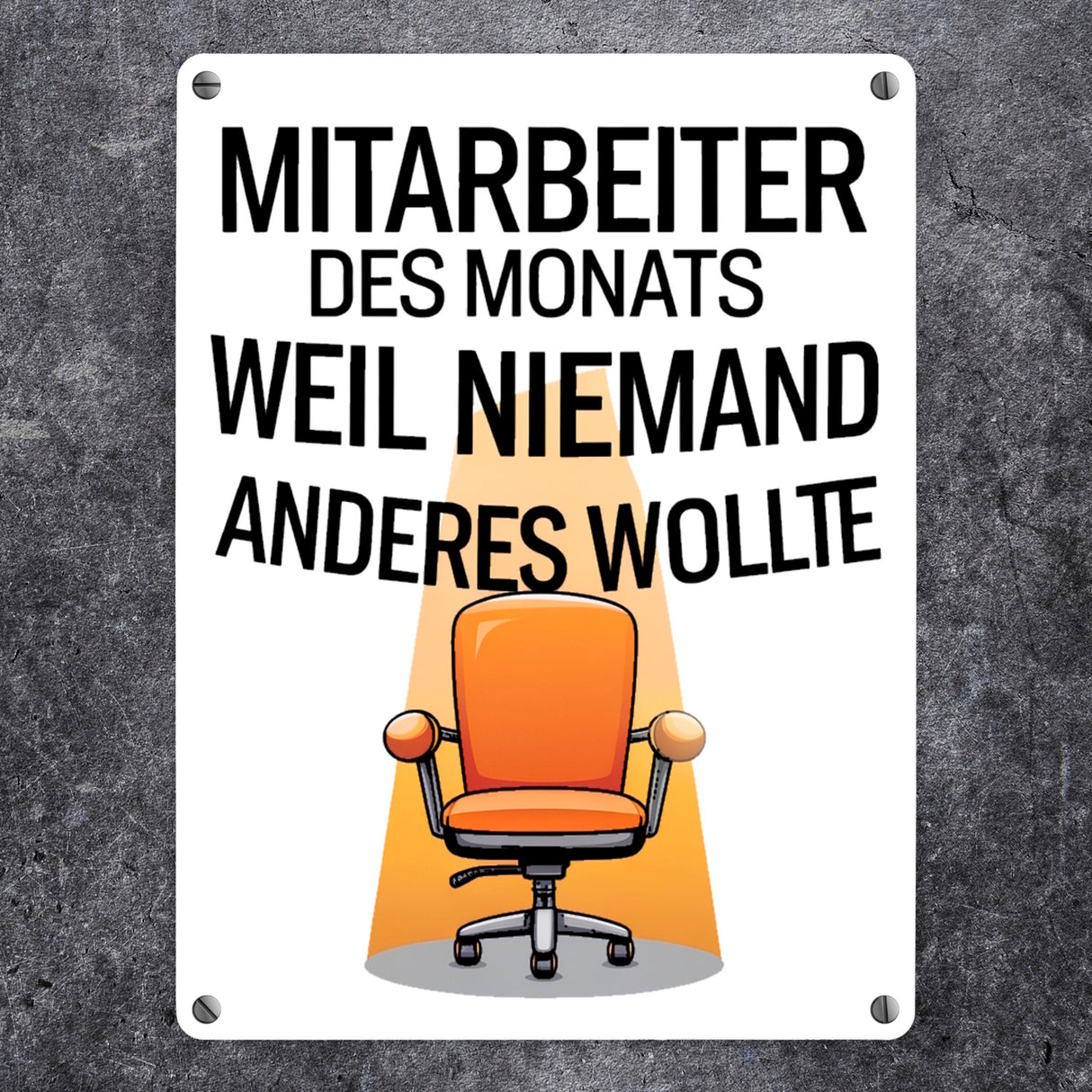 Leerer Bürostuhl - Mitarbeiter des Monats Metallschild in 15x20 cm