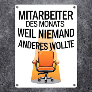 Leerer Bürostuhl - Mitarbeiter des Monats Metallschild in 15x20 cm