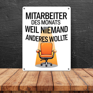 Leerer Bürostuhl - Mitarbeiter des Monats Metallschild in 15x20 cm