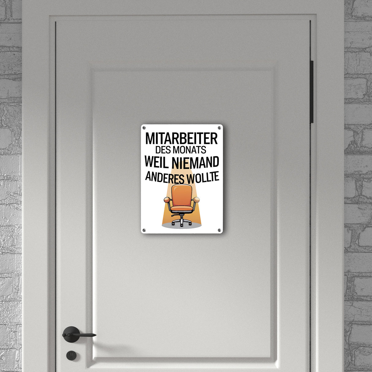 Leerer Bürostuhl - Mitarbeiter des Monats Metallschild in 15x20 cm