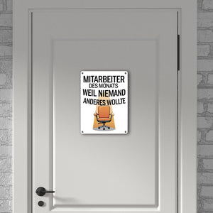 Leerer Bürostuhl - Mitarbeiter des Monats Metallschild in 15x20 cm