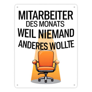 Leerer Bürostuhl - Mitarbeiter des Monats Metallschild in 15x20 cm