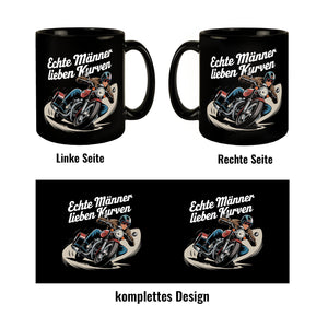 Echte Männer lieben Kurven Tasse mit Retro Biker