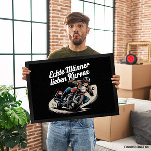 Echte Männer lieben Kurven Fußmatte in 35x50 cm mit Retro Biker