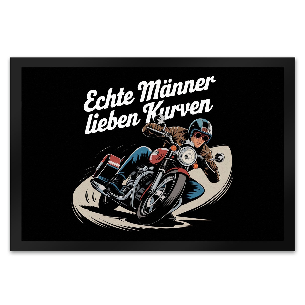 Echte Männer lieben Kurven Fußmatte in 35x50 cm mit Retro Biker