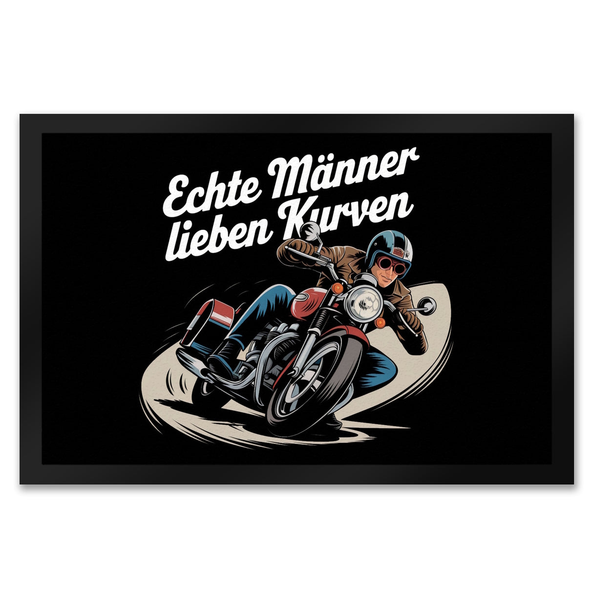 Echte Männer lieben Kurven Fußmatte in 35x50 cm mit Retro Biker