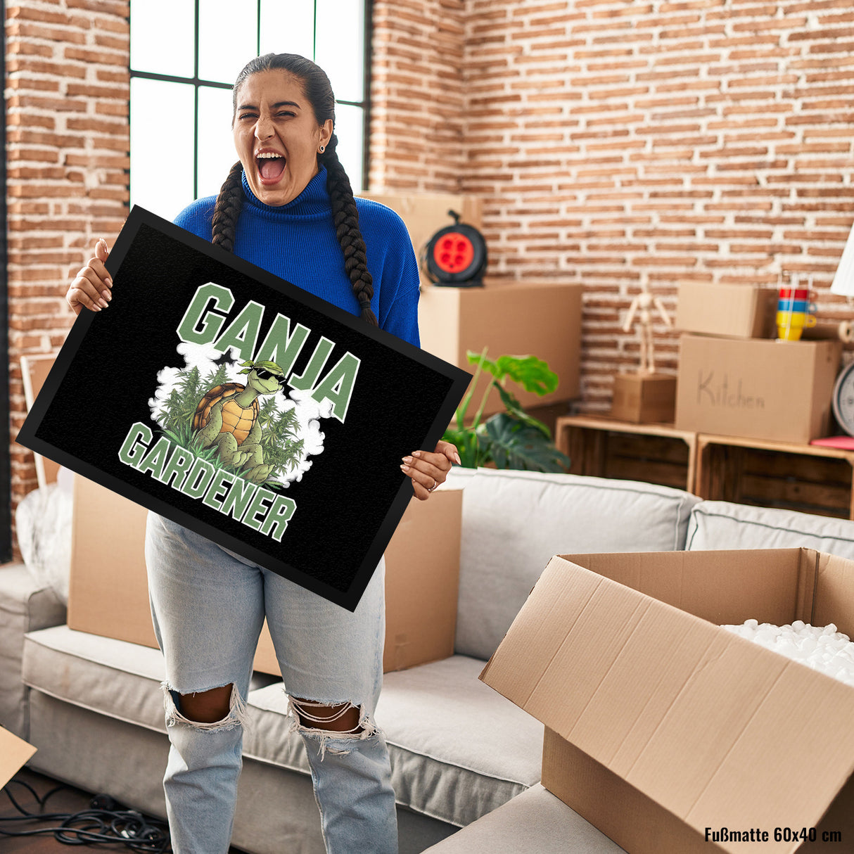 Schildkröte Ganja Gardener Fußmatte in 35x50 cm für Kiffer