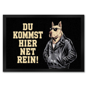 Türsteher Hund in Lederjacke Fußmatte in 35x50 cm - Du kommst hier net rein
