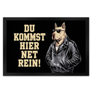 Türsteher Hund in Lederjacke Fußmatte in 35x50 cm - Du kommst hier net rein