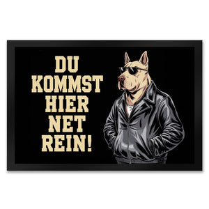 Türsteher Hund in Lederjacke Fußmatte in 35x50 cm - Du kommst hier net rein