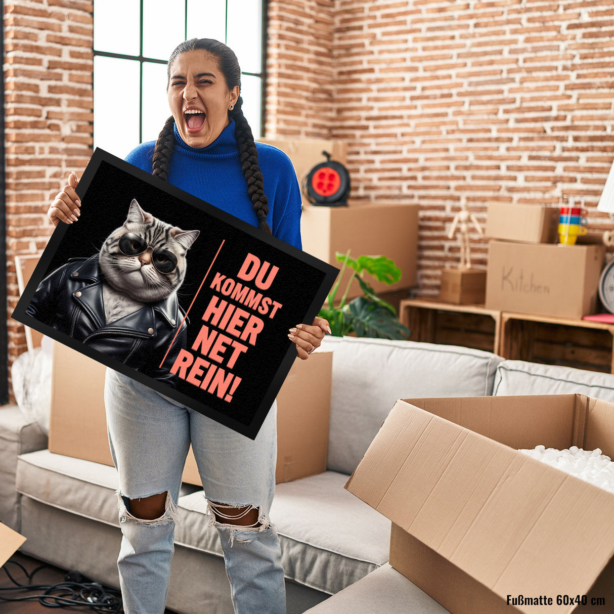 Türsteher Kater Fußmatte in 35x50 cm - Du Kommst Hier Net Rein