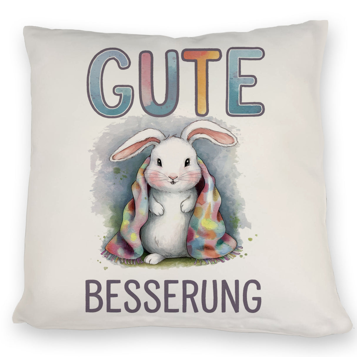Gute Besserung Kissen - Weißes Kaninchen in einer Decke