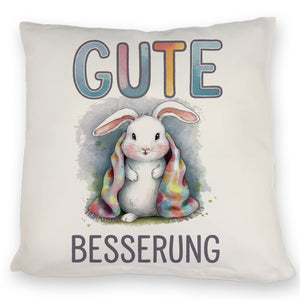 Gute Besserung Kissen - Weißes Kaninchen in einer Decke