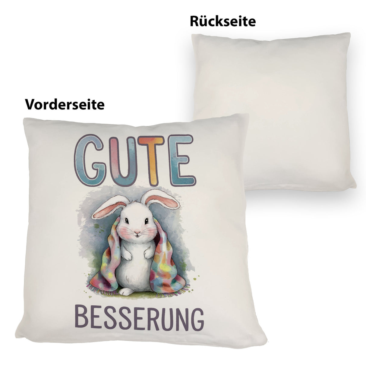 Gute Besserung Kissen - Weißes Kaninchen in einer Decke