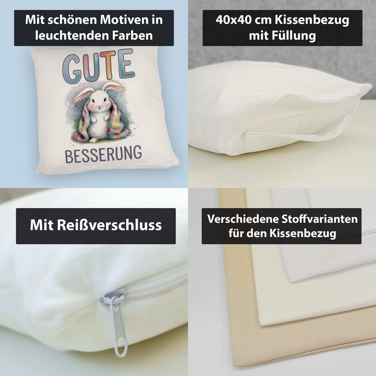 Gute Besserung Kissen - Weißes Kaninchen in einer Decke