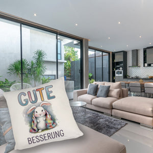 Gute Besserung Kissen - Weißes Kaninchen in einer Decke