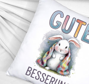 Gute Besserung Kissen - Weißes Kaninchen in einer Decke