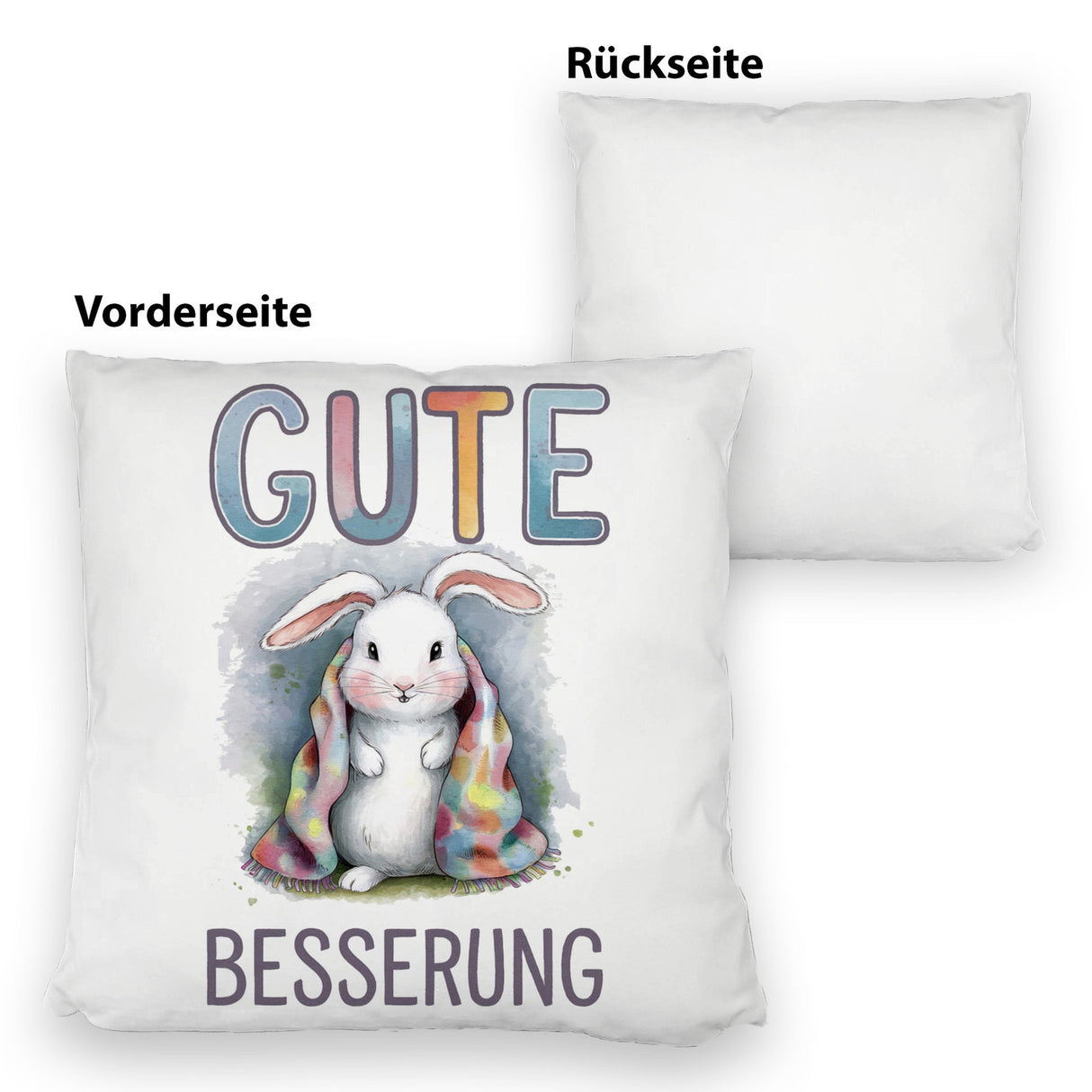 Gute Besserung Kissen - Weißes Kaninchen in einer Decke