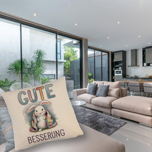 Gute Besserung Kissen - Weißes Kaninchen in einer Decke