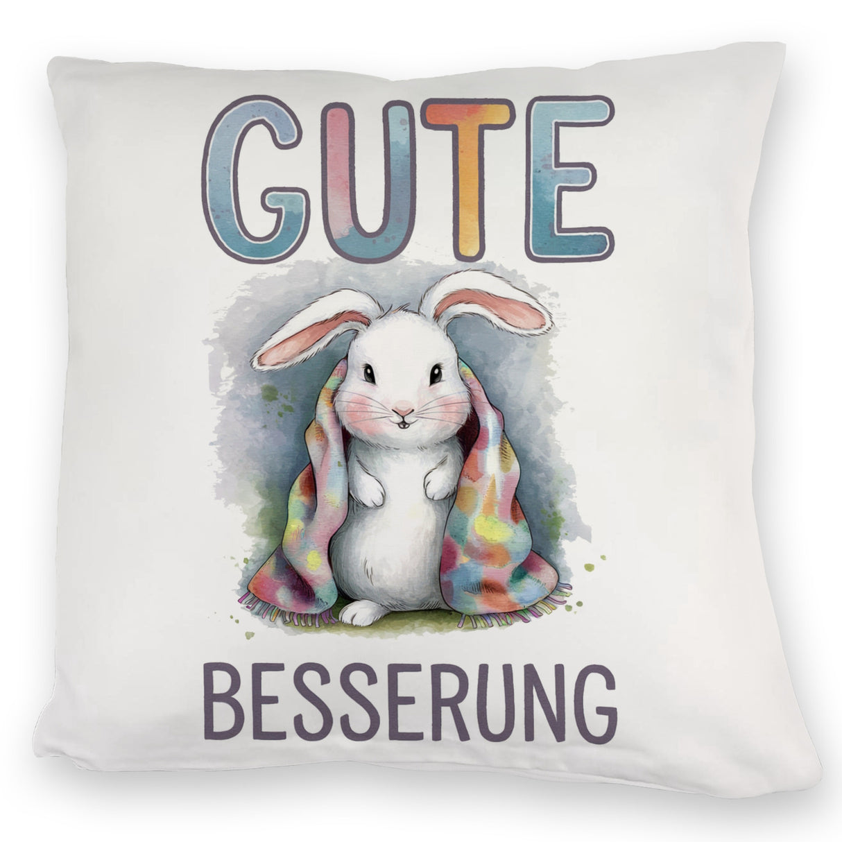 Gute Besserung Kissen - Weißes Kaninchen in einer Decke