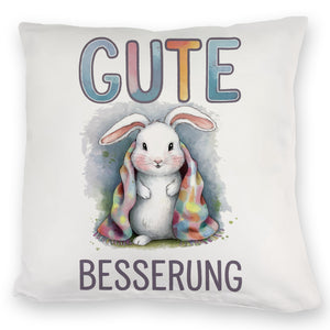 Gute Besserung Kissen - Weißes Kaninchen in einer Decke