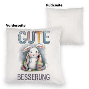 Gute Besserung Kissen - Weißes Kaninchen in einer Decke