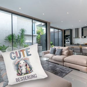 Gute Besserung Kissen - Weißes Kaninchen in einer Decke