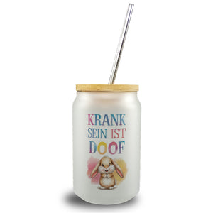 Krank sein ist doof Trinkglas mit Bambusdeckel mit niedlichem Kaninchen