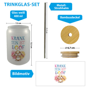 Krank sein ist doof Trinkglas mit Bambusdeckel mit niedlichem Kaninchen