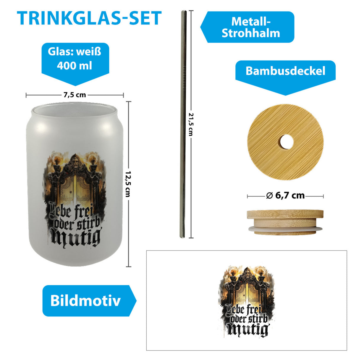 Lebe frei oder stirb mutig Trinkglas mit Bambusdeckel - Valhalla