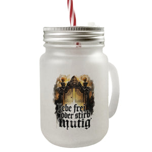 Lebe frei oder stirb mutig Trinkglas mit Bambusdeckel - Valhalla