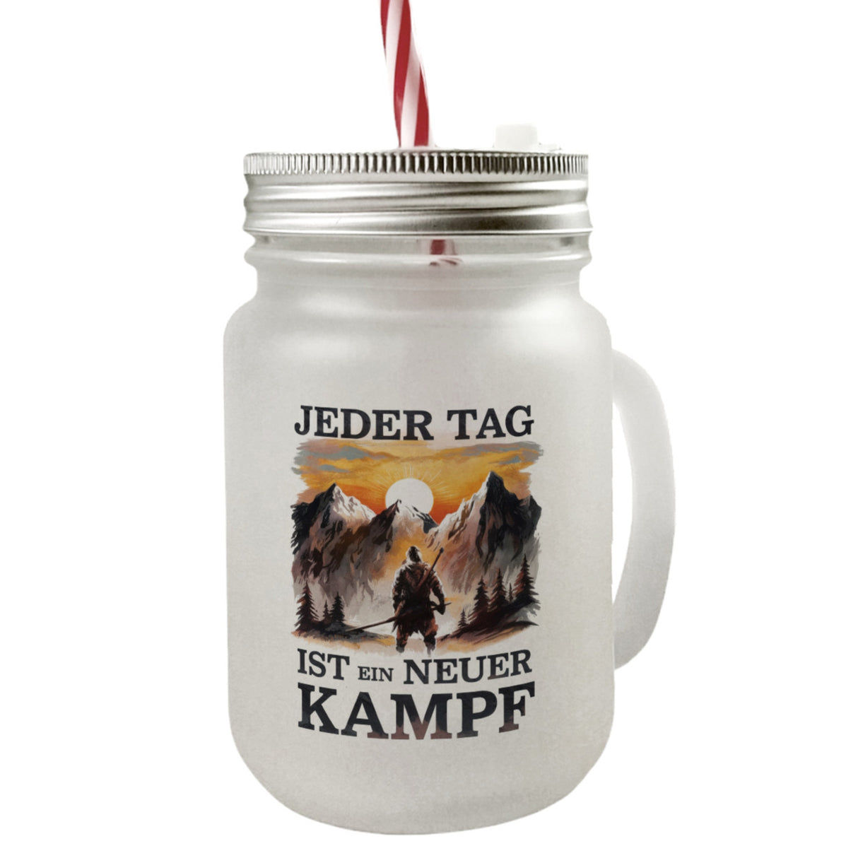 Jeder Tag ein neuer Kampf Trinkglas mit Bambusdeckel - Berge im Sonnenuntergang